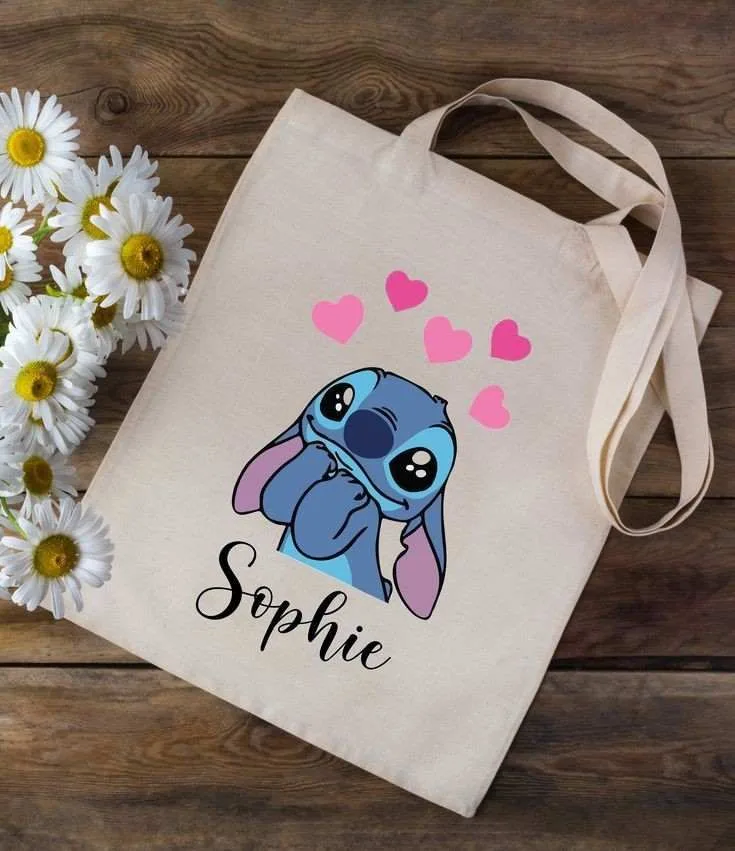 Tote bag Stitch + Prénom